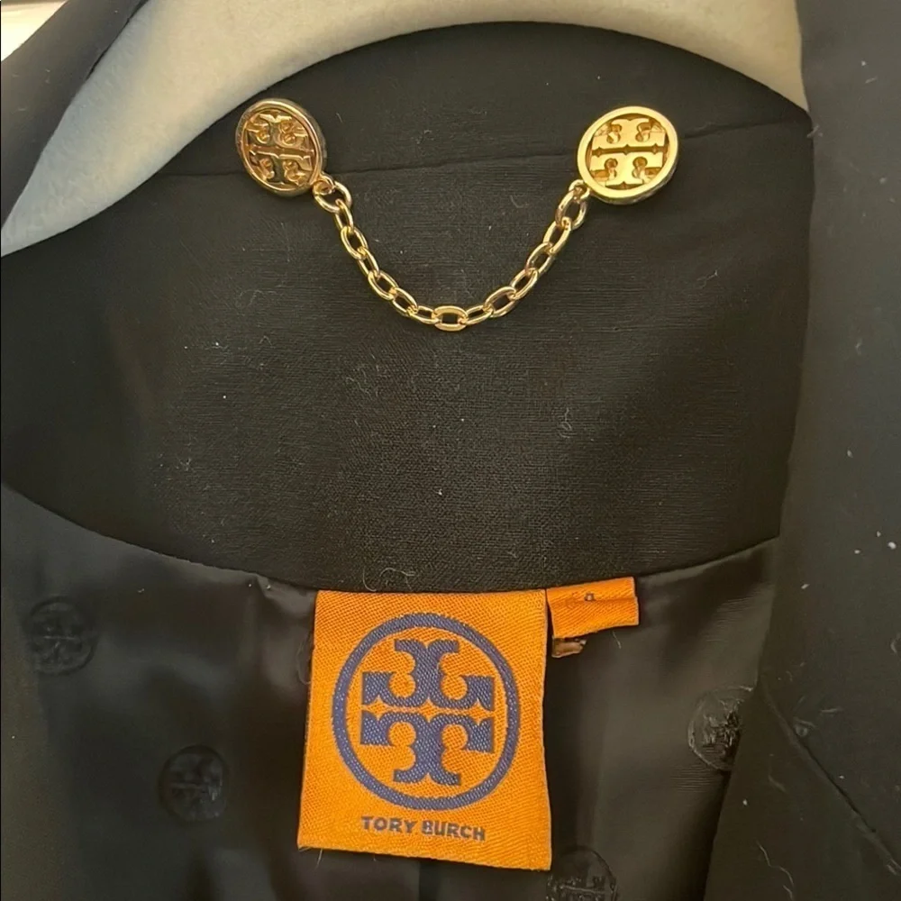 Tory Burch Black Structured Wool Blazer Single Button Notched Lapels - Picture 2 of 13